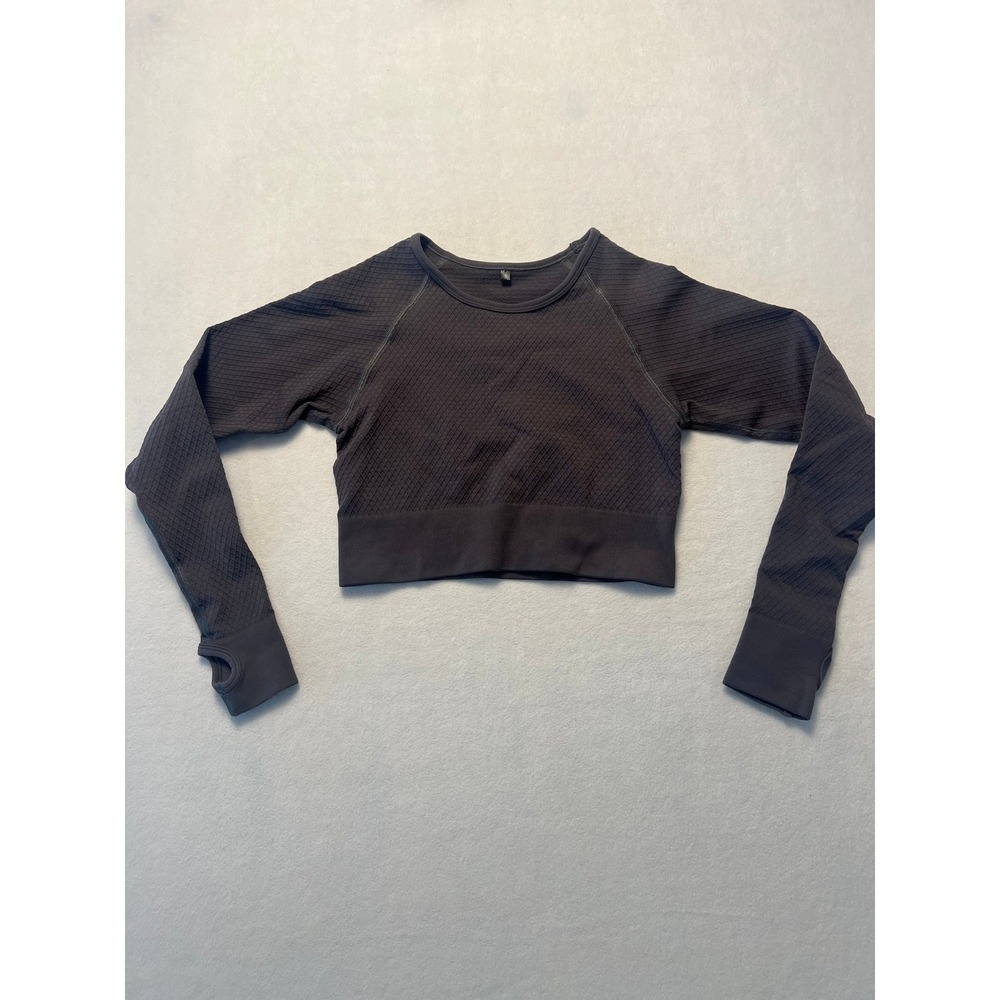 Balance Wm Sm Crop Top Athleisure Charcoal Grey Exercise Workout Thumbhole Long